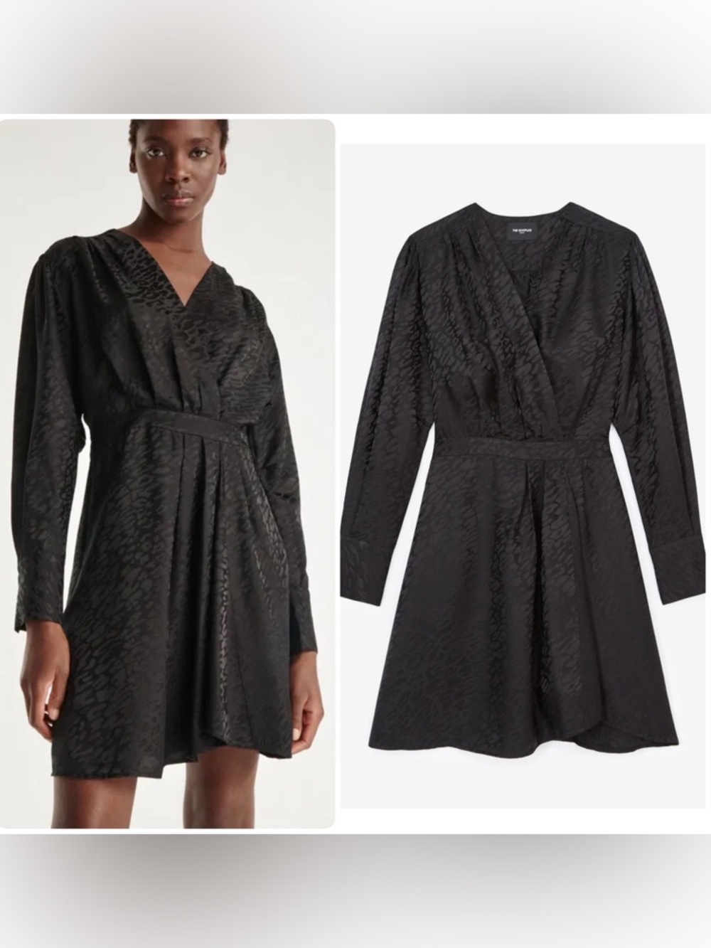The Kooples Jacquard Leopard SILK Viscose Blend Black Long Sleeve Dress NWT $510